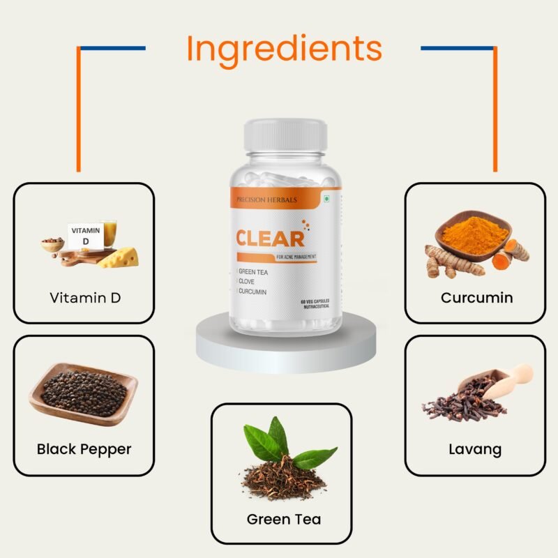 Clear | Acne management | Herbal Formulation | Reduces Acne | Prevents Oily skin | 60 Vegetarian Capsules - Image 5