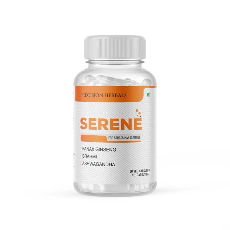 Serene | Stress Management | Herbal Formula | Non-habit forming | Reduces stress and anxiety | Improves mood | 60 vegetarian capsules