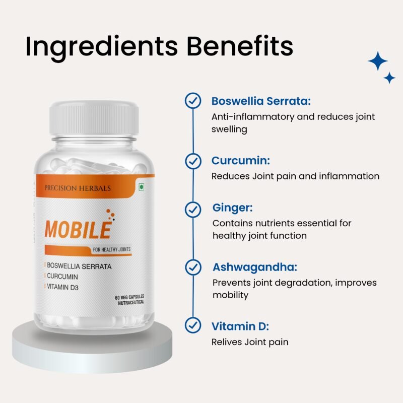 Mobile | Joint Pain Relief Capsules for Men and Women | Supplement for Joint Health | Improves Mobility | with Boswellia, Curcumin, vitamin D | 60 Vegetarian Capsules - Image 4