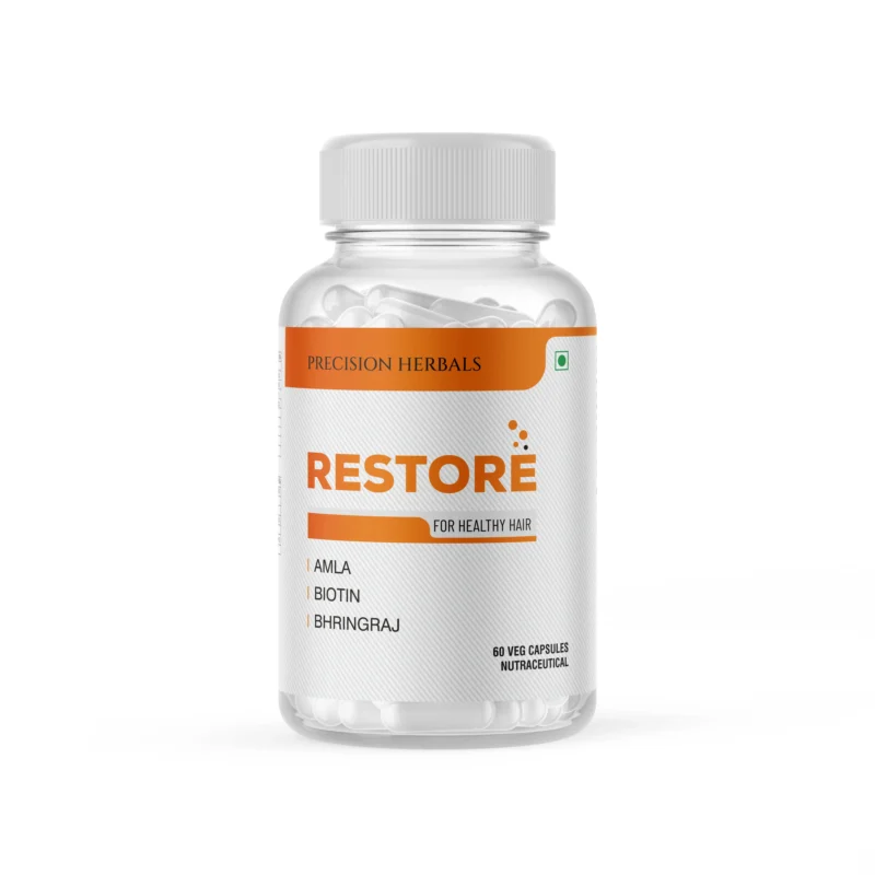 Restore | Hair Care Supplement for Men & Women | Restore Growth | Improve Scalp Health | Prevent Hair Loss | Amla, Bringhraj, Biotin, Folic Acid, Neem, Vit. B6 | 60 Vegetarian Capsules