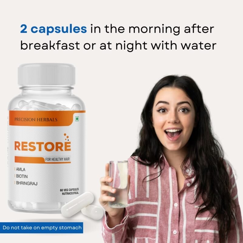 Restore | Hair Care Supplement for Men & Women | Restore Growth | Improve Scalp Health | Prevent Hair Loss | Amla, Bringhraj, Biotin, Folic Acid, Neem, Vit. B6 | 60 Vegetarian Capsules - Image 8