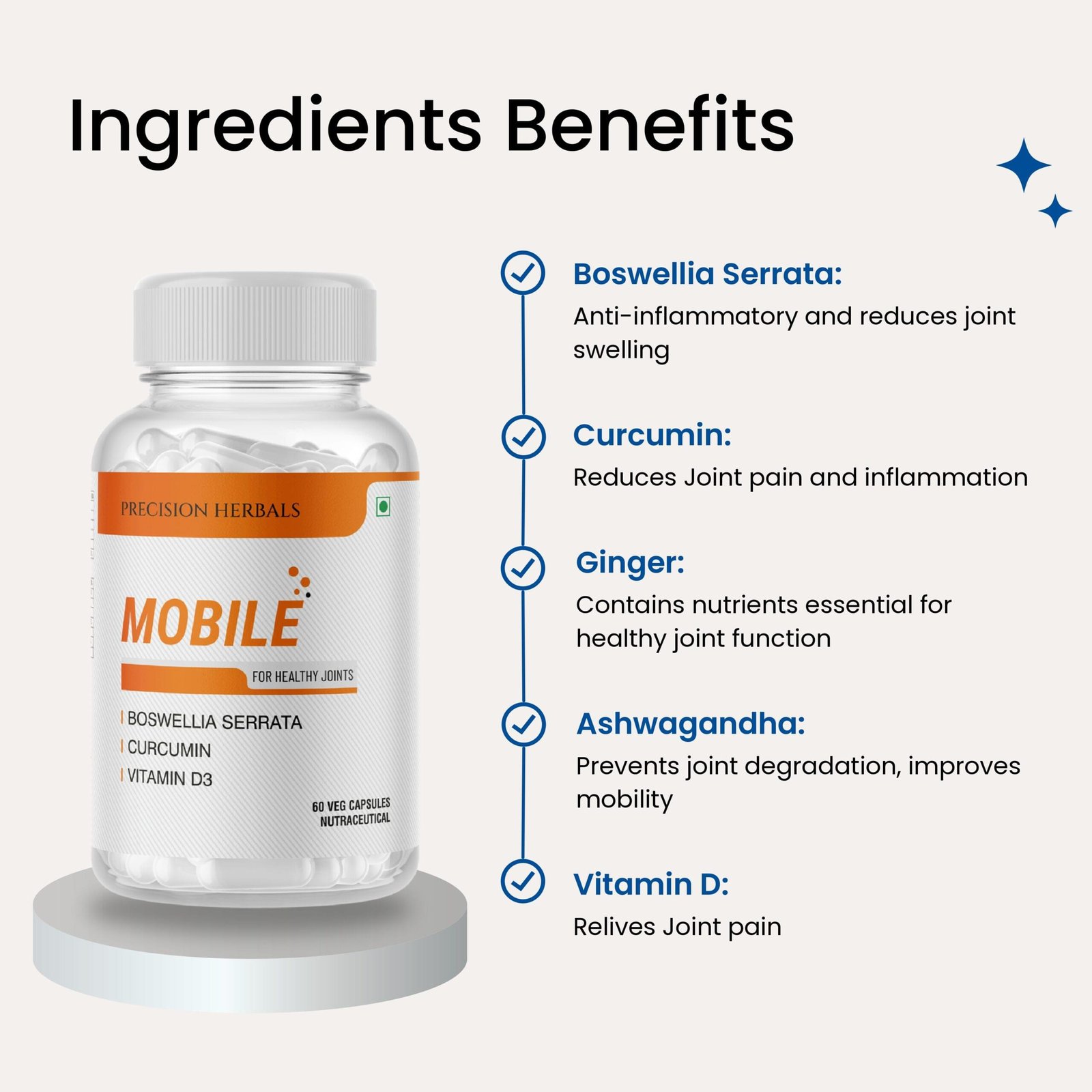 Mobile | Joint Pain Relief Capsules for Men and Women | Supplement for Joint Health | Improves Mobility | with Boswellia, Curcumin, vitamin D | 60 Vegetarian Capsules - Image 4