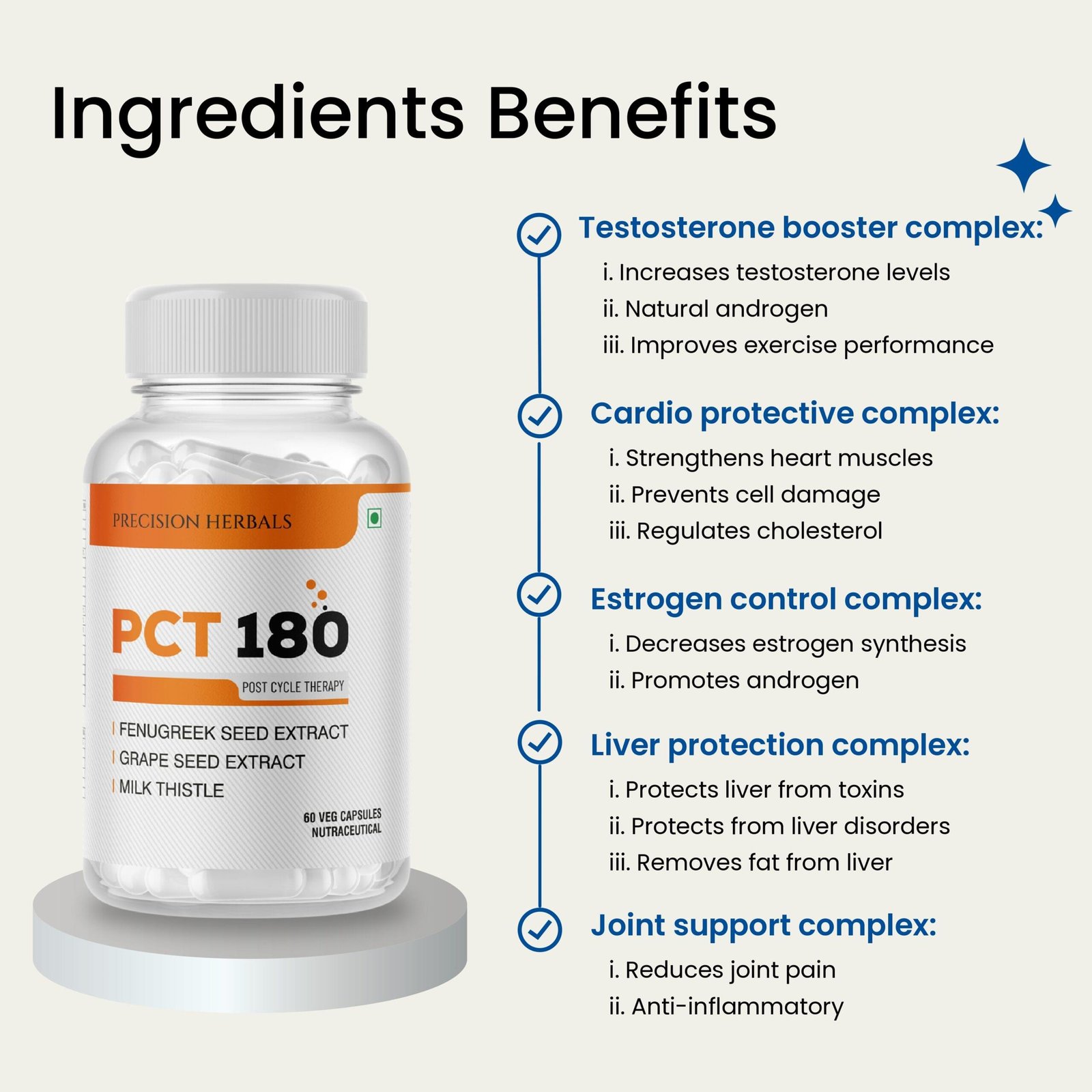 PCT 180 | Post Cycle Therapy for men | Protects Heart | Improve Joint Health | Liver Detox | Control Estrogen Level | Testosterone Boost | 60 Vegetarian Capsules - Image 3