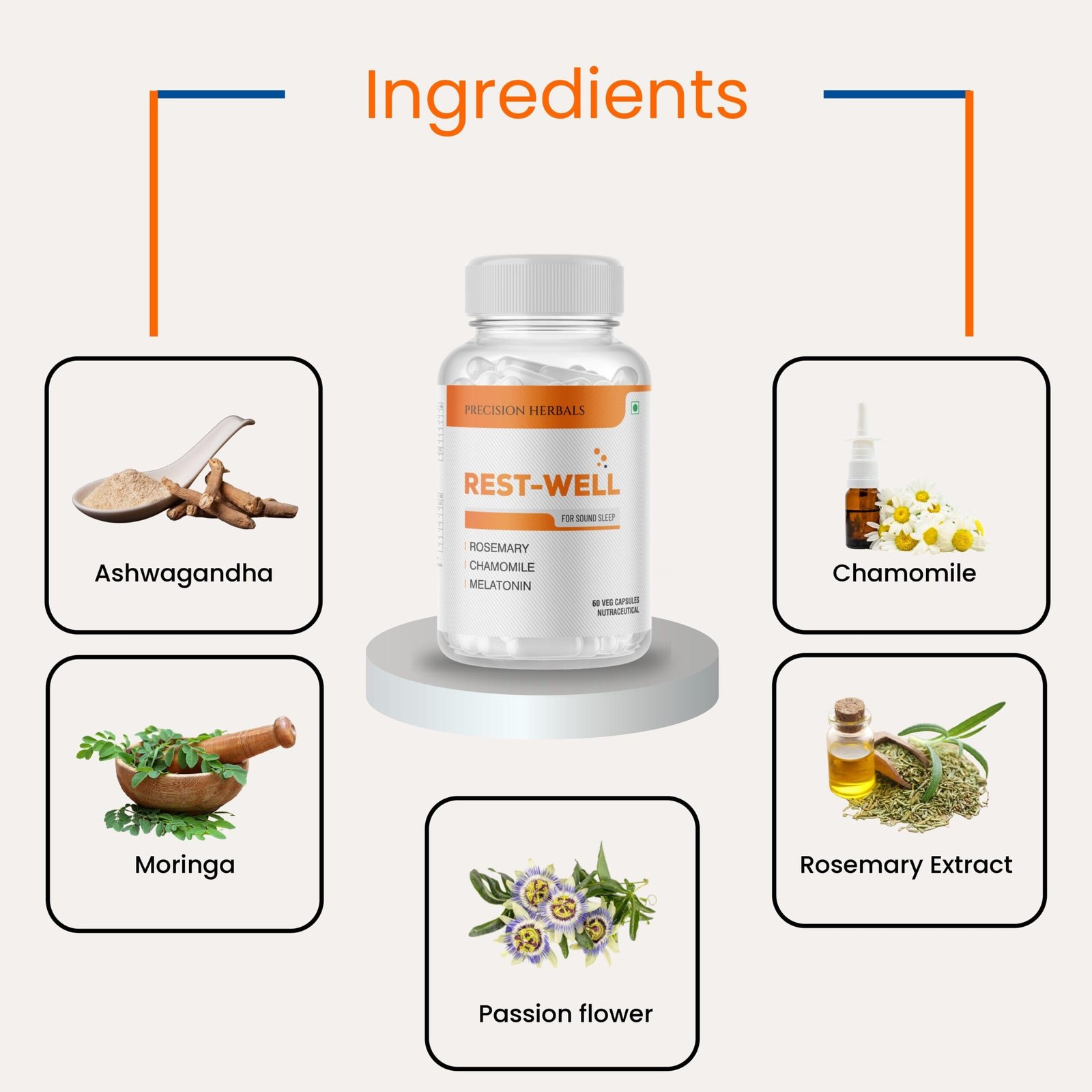 Rest well | Improves sleep | Enhances relaxation and calmness | Supports Natural sleep cycle | Non-habit forming | Reduces anxiety and stress | with Melatonin, Passion flower, Chamomile, Ashwagandha, Rosemary | 60 Vegetarian Capsules - Image 5