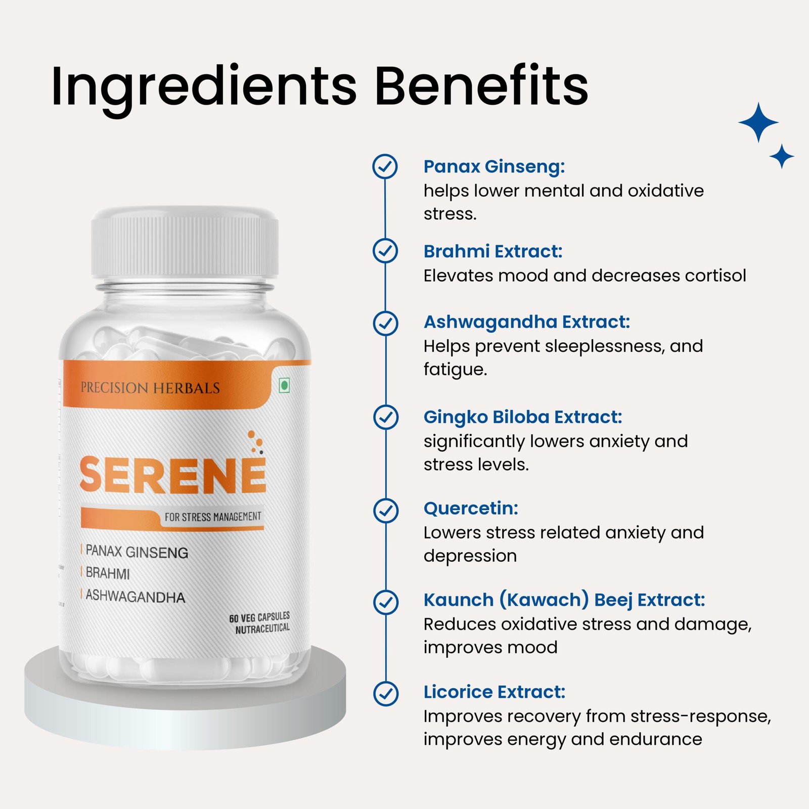 Serene | Stress Management | Herbal Formula | Non-habit forming | Reduces stress and anxiety | Improves mood | 60 vegetarian capsules - Image 4
