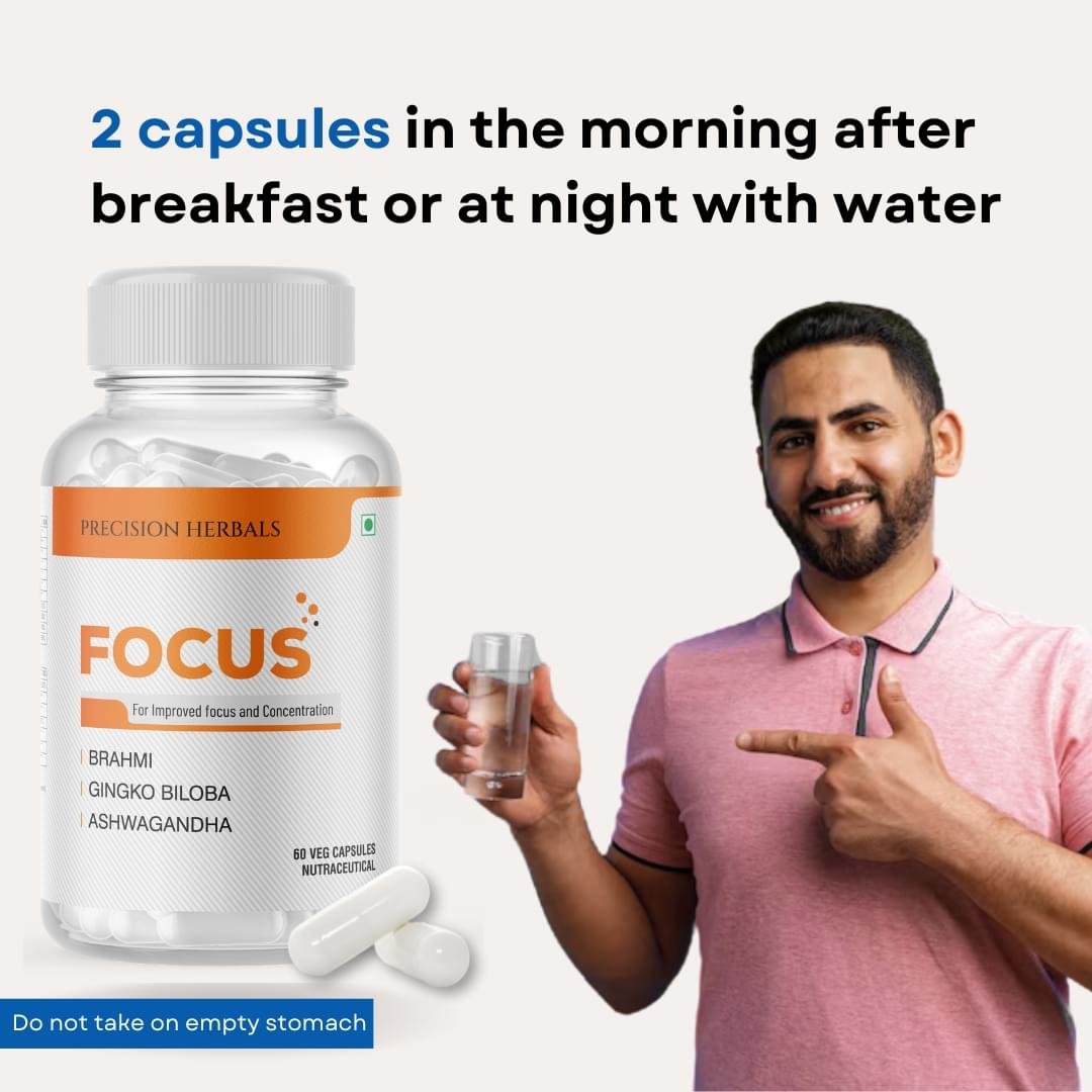 Focus | Enhance mental Focus and Clarity | Boost cognitive performance | Reduce brain fog | Ginkgo Biloba, Brahmi, Panax Ginseng, Curcumin with essential vitamins | 60 Vegetarian Capsules - Image 8
