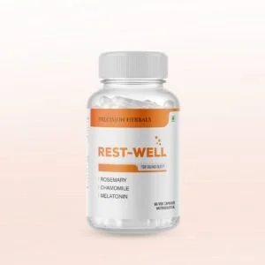 Rest well | Improves sleep | Enhances relaxation and calmness | Supports Natural sleep cycle | Non-habit forming | Reduces anxiety and stress | with Melatonin, Passion flower, Chamomile, Ashwagandha, Rosemary | 60 Vegetarian Capsules