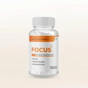 Focus | Enhance mental Focus and Clarity | Boost cognitive performance | Reduce brain fog | Ginkgo Biloba, Brahmi, Panax Ginseng, Curcumin with essential vitamins | 60 Vegetarian Capsules