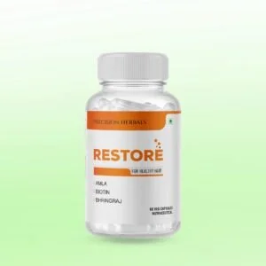 Restore | Hair Care Supplement for Men & Women | Restore Growth | Improve Scalp Health | Prevent Hair Loss | Amla, Bringhraj, Biotin, Folic Acid, Neem, Vit. B6 | 60 Vegetarian Capsules